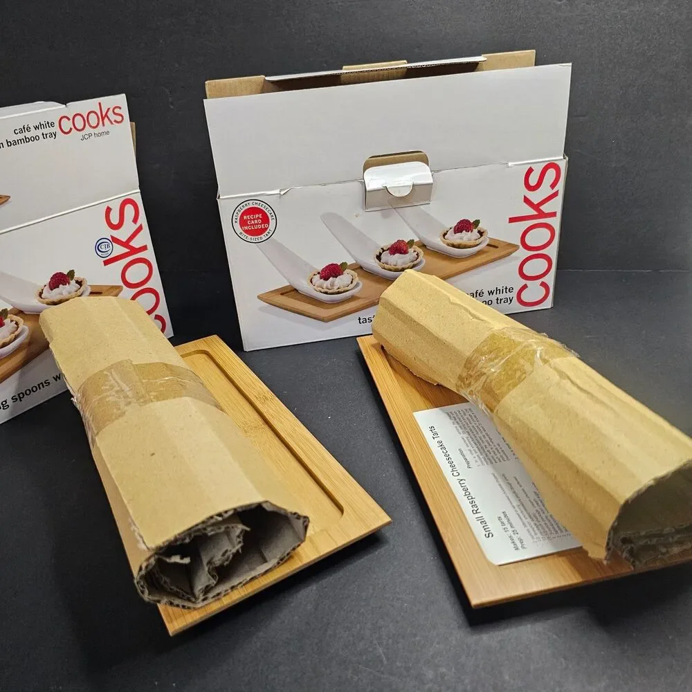 NIB Cooks Brand Set Tasting Spoons w Bamboo Tray - 2 Sets, 6 Tasting Spoons